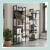 Libreria Relaxdays, 14 ripiani, effetto legno e metallo, Anteprima dell’immagine prodotto 2