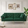 A green velvet sofa with gold legs is displayed in a room with framed pictures on the wall. Anteprima dell’immagine prodotto