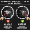 Comparison of a standard mirror versus a safety-protected HD glass mirror, showing a hammer hitting both. Anteprima dell’immagine prodotto