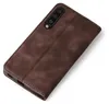 A brown flip case for a smartphone, shown from a diagonal top-down perspective against a white background. Produktbild-Vorschau