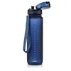 A dark blue water bottle with its lid open, standing on a white background. Náhľad obrázku produktu