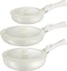 Three white pots with glass lids and cream handles are stacked vertically against a white background. Produktbild-Vorschau