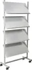 A white metal magazine rack with four shelves on wheels. Anteprima dell’immagine prodotto