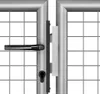 A close-up view of a metal garden gate with a handle and lock mechanism. Podgląd zdjęcia produktu