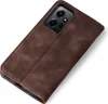 A brown flip cover case for a smartphone is shown on a white background. Produktbild-Vorschau
