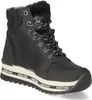 A black women's boot with white accents and laces, shown from a side-angle on a white background. Anteprima dell’immagine prodotto
