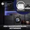 A modern laundry room with a dryer and cabinets, featuring a close-up of a filter and text overlays. Produktbild-Vorschau
