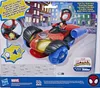 The back of a toy product box for a Spidey and His Amazing Friends toy, featuring a Spidey character on a motorcycle. Anteprima dell’immagine prodotto