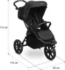 A black sport stroller with dimensions indicated. Voir les images du produit