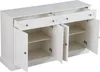 A white sideboard with two drawers and four doors, all open, revealing shelves inside. The sideboard is shown from a slightly elevated diagonal angle. Anteprima dell’immagine prodotto