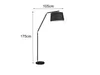 A black floor lamp with gold accents is shown against a white background, with dimensions indicated by text and lines. Náhled obrázku produktu