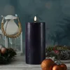 LED Stumpenkerze MIA - Echtwachs - realistische 3D Flamme - H: 20cm - D: 10cm - dunkellila Produktbild-Vorschau