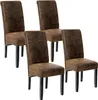 Four brown dining chairs are arranged in a staggered formation against a white background. Náhled obrázku produktu