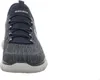 A close-up, front-facing view of a navy blue Skechers sneaker against a white background. Anteprima dell’immagine prodotto