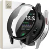 A smartwatch with a protective case and screen protector, shown with its packaging in the background. Voir les images du produit