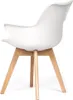 A white chair with wooden legs is shown from the side against a white background. Produktbild-Vorschau
