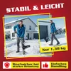 A man is shoveling snow in front of a house, with a second image showing him walking with the snow shovel. Produktbild-Vorschau