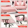 A collage of close-up shots of a pink gaming chair, highlighting its features. Produktbild-Vorschau