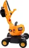 A yellow and black toy excavator with a bucket and seat, shown from a side angle on a white background. Náhľad obrázku produktu