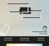 A modern LED ceiling light with a remote control and color temperature options displayed. Produktbild-Vorschau