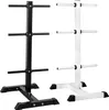 Two weight plate racks, one black and one white, are shown side-by-side against a white background. Produktbild-Vorschau