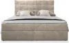 A beige upholstered boxspring bed with a tufted headboard, shown from the front. Produktbild-Vorschau