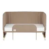 A baby crib with a white mattress and beige fabric sides, shown from the front against a white background. Náhľad obrázku produktu