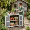 Relaxdays Pflanztisch mit Unterschrank, Holz, Eisen Produktbild-Vorschau 2
