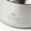 A close-up of a steel dog bowl with a logo and text. Produktbild-Vorschau