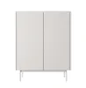 A minimalist, light-colored cabinet with two doors and thin metal legs, presented against a plain white background. Anteprima dell’immagine prodotto
