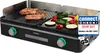 A Medion electric grill with food cooking on it, placed on a white background with marketing overlays. Produktbild-Vorschau