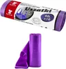 A roll of purple trash bags is shown, with packaging above it. Podgląd zdjęcia produktu