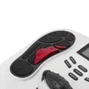 A close-up view of a white electronic foot massager with a black sole-shaped massage area and red massage nodes. Podgląd zdjęcia produktu