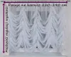 A white sheer curtain with decorative ruching is shown hanging against a window. Measurement indicators are overlaid on the image. Produktbild-Vorschau