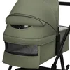 A close-up view of a green baby stroller bassinet with a mesh window. Produktbild-Vorschau