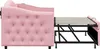 A pink upholstered daybed with its pull-out bed frame extended, shown from the side against a white background. Produktbild-Vorschau