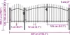 A diagram showing the dimensions of a black metal garden gate. Podgląd zdjęcia produktu