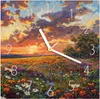 Wanduhr aus Glas mit Motiv Blumenwiese Sonnenuntergang- 30 Produktbild-Vorschau 1