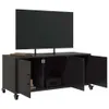 A black TV stand with a black TV on top, set against a white background. Anteprima dell’immagine prodotto