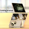 A folded phone case with a built-in stand is displayed, showcasing its design and functionality. Produktbild-Vorschau