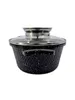 A black pot with a speckled pattern and a glass lid with a silver handle, isolated on a white background. Náhľad obrázku produktu