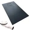 A black shower tray and a white drain assembly are shown against a white background. Produktbild-Vorschau