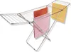 A metal drying rack with three towels hanging on it, set against a white background. Produktbild-Vorschau