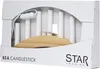 The image shows a product in its packaging, a window candlestick with white candle-shaped lights and a wooden base. Podgląd zdjęcia produktu