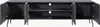 A front view of a dark gray TV stand with all four doors open, revealing shelves and cable management holes. Podgląd zdjęcia produktu