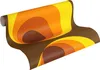 A roll of wallpaper with a retro-inspired wavy pattern in shades of brown, orange, and yellow. Produktbild-Vorschau