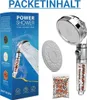 A product image showcasing a shower head and its components, along with packaging and informational text. Produktbild-Vorschau