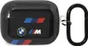 A black AirPods Pro case with BMW branding and colored stripes, attached to a carabiner. Náhled obrázku produktu