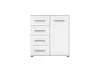 A white cabinet with drawers and a door, shown against a white background. Produktbild-Vorschau
