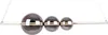 A modern LED pendant light with three dark, reflective spheres suspended from a chrome bar. Produktbild-Vorschau